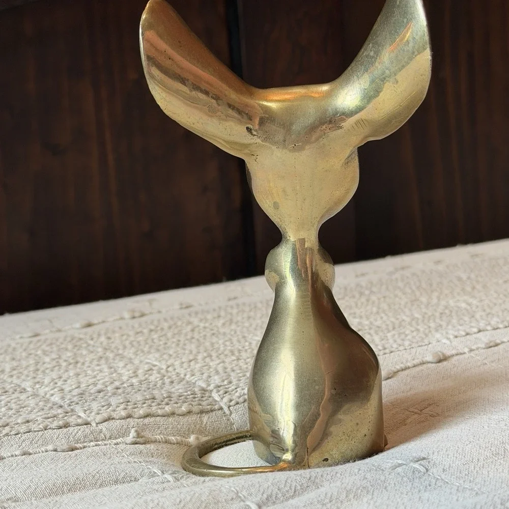 Vintage MCM long ear brass mouse, 5 1/2